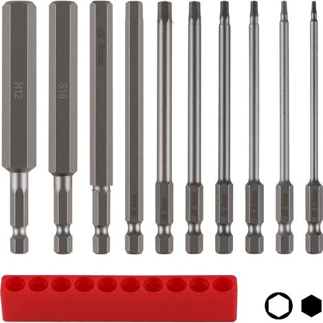 Jeu de 10 embouts hexagonaux de 100 mm de long avec rangement, queue hexagonale S2, H1,5–H12, clé Allen en métal coloré (1/5)