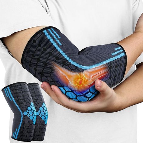 Supports de coude pour hommes et femmes, lot de 2 chaussettes de compression pour le soutien des tendinites, de l'arthrite, des blessures, du tennis elbow et du golf elbow. (1/5)