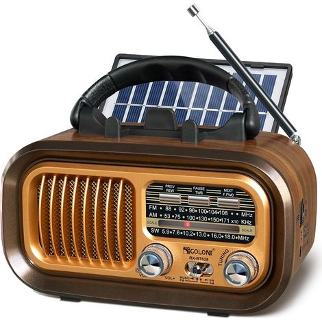 Radio Portable,AM/FM/SW Radio Vintage Bluetooth,Excellente Réception, Poste Radio avec Batterie 1200mAh et Panneau Solaire,Lecteur MP3 USB SD TF, pour Personnes Agees. (1/5)