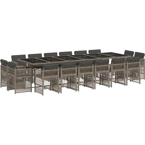 Maison Exclusive - 17-tlg. Garten-Essgruppe mit Kissen Grau Poly