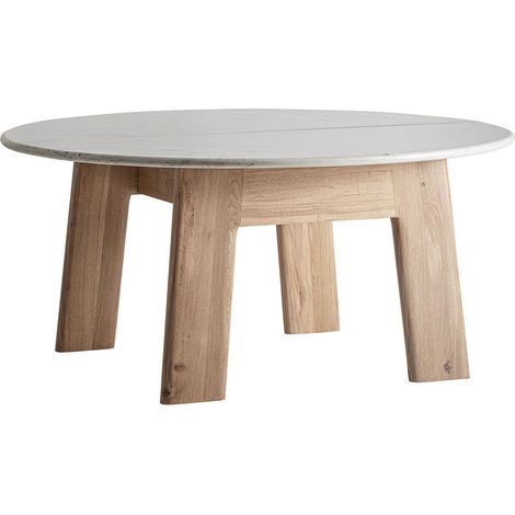 Table à manger ronde en marbre et chêne - marbre blanc et chêne brun (1/5)