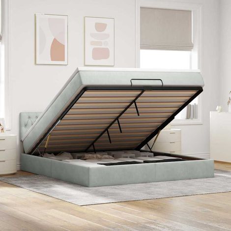 Ottoman-Bett mit Matratze Hellgrau 180x200 cm Samt (1/5)