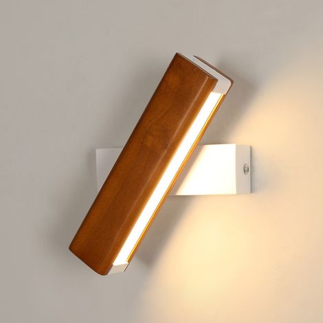 Applique Murale LED Interieur, Moderne Lampe Murale en Bois 360° Rotatif 3000K Blanc Chaud, Applique Murale Créatifs pour Salon, Chambre, Couloir, Bois Naturel ,Blanc (1/5)