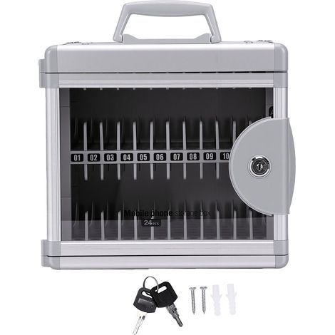 Casier pour téléphone portable, 24 fentes, boîte de verrouillage murale en alliage d'aluminium avec poignée pour salle de classe et salle de réunion (1/5)