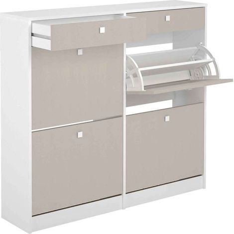 Mueble Zapatero Pili con 4 trampones 2 cajones en blanco/textil. 116.8cm(ancho) 104.3cm(altura) 27cm(fondo) (1/2)