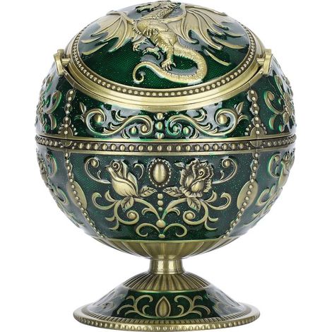 Vintage-Aschenbecher in Kugelform aus Bronze, winddicht, in Form eines fliegenden Drachen mit Deckel, handgefertigte Wohndekoration (1/5)