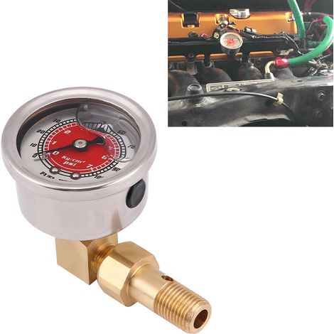 Manomètre de régulateur de pression de carburant universel, kit adaptateur avec jauge à liquide 0-100 PSI, rouge, pour essence (1/5)