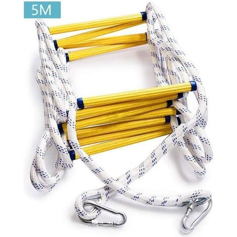 Échelles de Secours 5M avec Mousquetons,Échelle de Corde de Sauvetage Pliable - Échelles d'Incendie pour Évacuation 5M