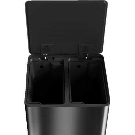 Poubelle, capacité de 60L, acier inoxydable 410, double compartiment, couvercle à fermeture douce, bacs intérieurs amovibles (1/5)