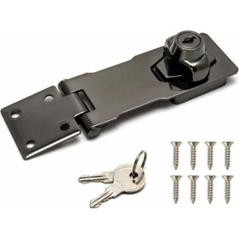 Security bolt, 4/10cm, black, locking device with key and screws for entry door lock, garage door (1/5)