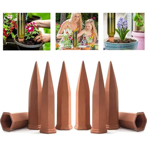 Lot de 8 Ollas en terre cuite, Cône d'arrosage automatique, Accessoire pour bouteille, Jardin intérieur extérieur (1/5)