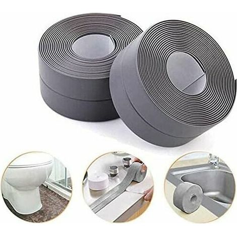 Dichtungsstreifen, Badezimmer-Silikon-Dichtungsmittel, graues Band, Badewanne, PE, selbstklebend, zum Abdichten von Küchenecken, 38 mm, 3,2 m – (2er-Pack) (1/3)