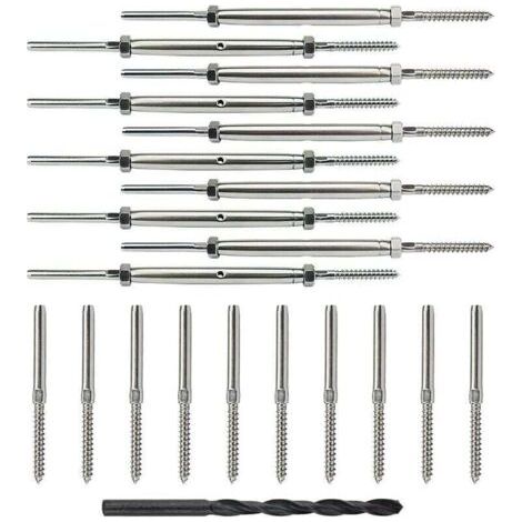 Lot de 10 paires de tendeurs à vis tire-fond et de goujon pour kit de garde-corps de pont à câble de 1/8 po (1/4)