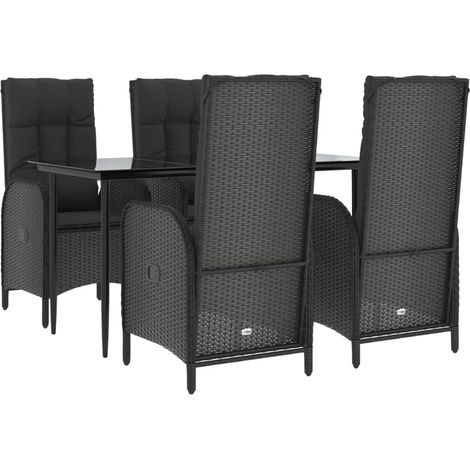 Conjunto de comedor de jardín y cojines 5 pzas negro poliarcilla 020014881 (1/5)