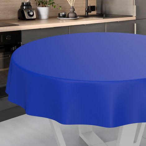 Nappe en Toile cirée, Lavable, pour Table de Jardin, extérieur et intérieur, Ronde, 140 cm, Bord coupé, Bleue (1/5)