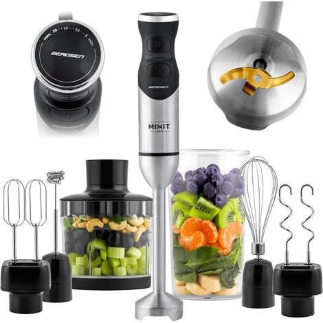 Mixeur plongeant 1500W – Moteur turbo pour glace – Lame en titane – 20 niveaux de vitesse – Accessoires multifonctionnels