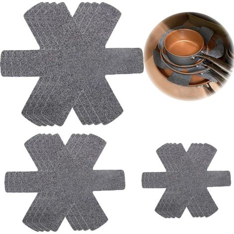 Lote de 12 protectores de fieltro para sartenes - Protección apilable - Resistente al calor - Tamaño ajustable - Protección antideslizante para sartenes, cacerolas y boles (1/5)