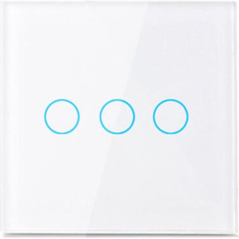 Interrupteur tactile blanc à 3 voies, 86 mm x 86 mm x 35 mm, un interrupteur à capteur tactile pur avec panneau en verre, interrupteur d'éclairage. (1/5)