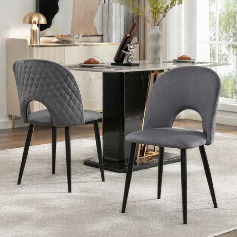chaise salle manger en velours gris, lot de 2 OKMYHOME (1/5)