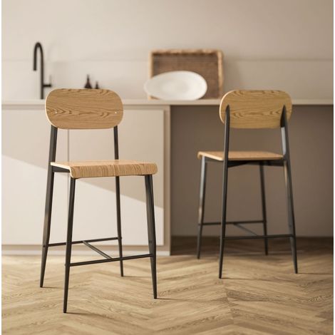 MEUBLIV Set di 2 sgabelli da bar nero e legno, altezza seduta 66 cm con schienale (1/5)