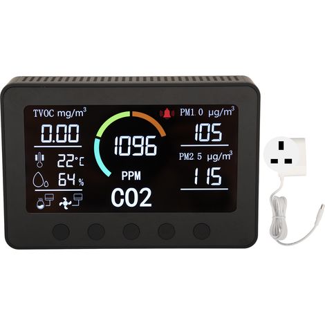 Détecteur de qualité d'air WiFi Noir CO2 TVOC PM2.5, écran 7 pouces, moniteur température humidité, prise UK 100-240V AC (1/5)