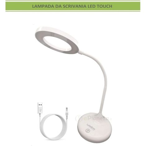 Lampada da scrivania cerchio led touch luce lettura ricaricabile usb bianco orientabile lume tavolo comodino design moderno (1/4)