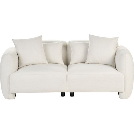 Sofá tapizado minimalista de perfil bajo 3 plazas asiento profundo blanco crema Eknes