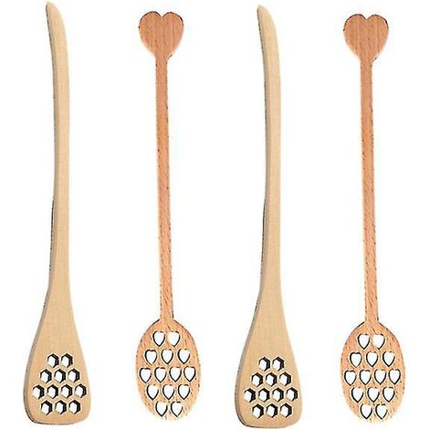 4 bâtonnets à miel en bois sculptés et creux (1/3)