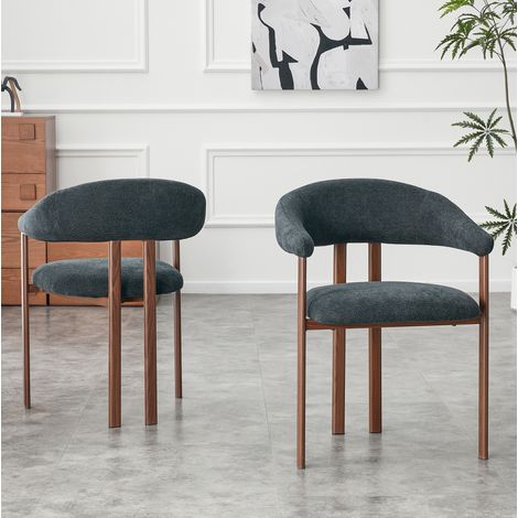 Moderner Stuhl aus schwarzem Leinen mit Eisenbeinen, bequem und einfach zu montieren,60×57.5×80.5cm (1/5)