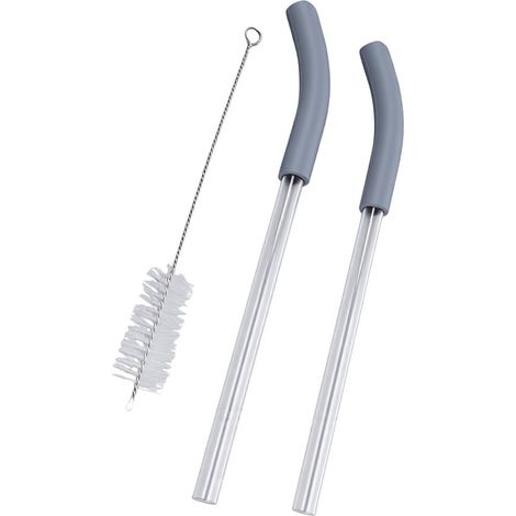 Lot de 2 pailles de rechange pour blender BlendBOSS (verre et silicone alimentaire) avec goupillon de nettoyage (gris) (1/5)