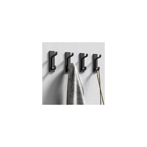 Crochet mural adhésif, porte-serviettes de salle de bain, crochet pour torchons de cuisine, porte-manteau adhésif, fixation murale sans perçage, étanche, antirouille, noir, lot de 4 (1/5)