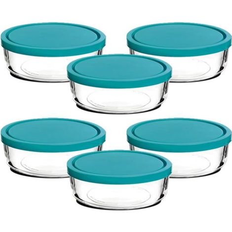Boîte de conservation ronde - JUANIO - Lot de 6 - Verre alimentaire - Couvercle hermétique - Ø15 x H6,5 cm (1/4)