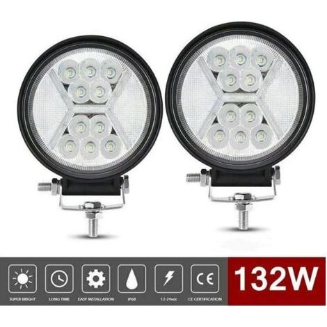 2 PCS Phare de Travail Led 12v, 132W Phares Longue Portee Led Moto 4x4 projecteurs antibrouillard LED Feux Travail Led de Recul pour Tracteur, Bateau, Camion, Voiture,de dyk.Trywise (1/4)