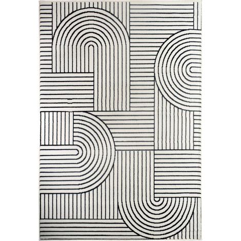 Tapis salon et chambre 80x150 crème rectangle tissé motif géométrique LYN1 COURLI (1/5)
