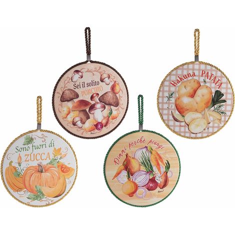 Sottopentola da cucina in ceramica decorata con fantasia autunnale, con base in sughero da appendere o da appoggiare, set da 8 pezzi, Ø 19 cm