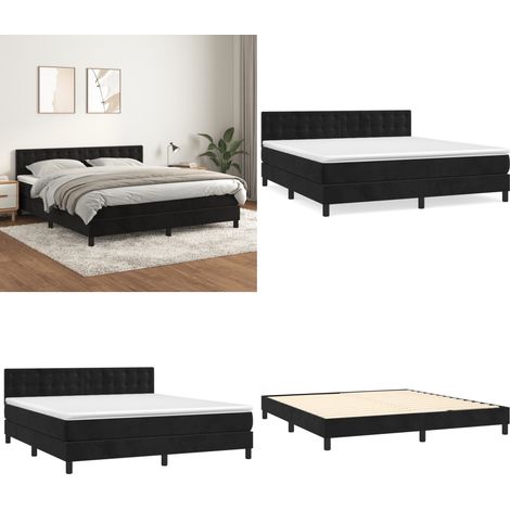 Sommier à lattes de lit et matelas Noir 160x200 cm Velours - Lit Tapissier - Lit Velours - Lit Double - Literie - Chambre À Coucher - Home & Living (1/5)