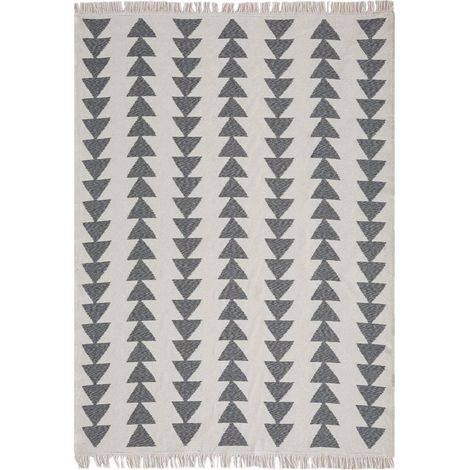 Tapis kilim reversible en coton motif scandinave BE 160x230 crème et gris (1/5)