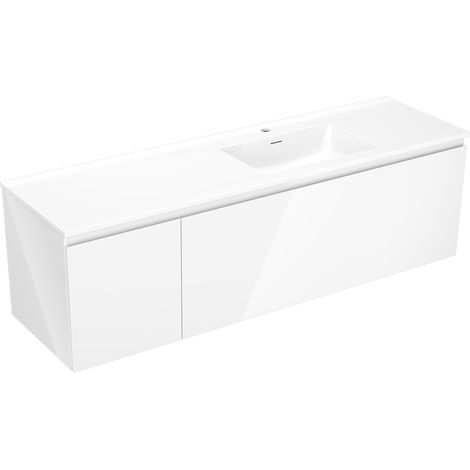Mexen Orio meuble de salle de bain 160 cm avec lavabo Otis à droite, 1S, 1D, blanc brillant - 91A13-16047-3-BBFF00-W18P00 (1/5)