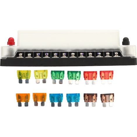 12V 12 voies boîtier à fusibles avec couvercle anti-poussière PC, bloc porte-fusibles à lame en acier inoxydable pour bateau, voiture, camping-car 32V (1/5)