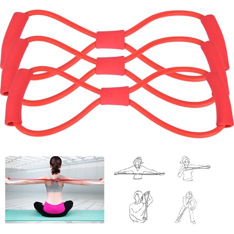 Lot de 3 cordes d'étirement en forme de 8 pour la poitrine, idéales pour le yoga et le fitness (rouge). (1/5)