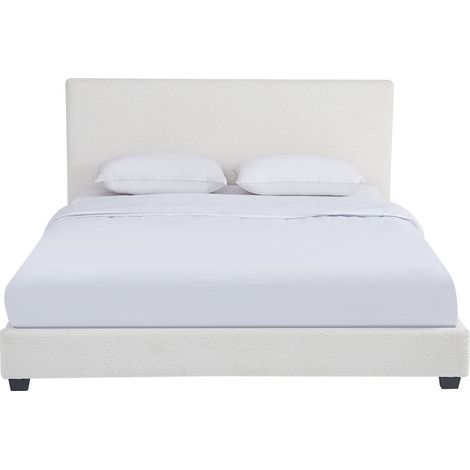 Lit adulte 140x190 cm avec tête de lit capitonnée en tissu bouclé beige - William (1/5)
