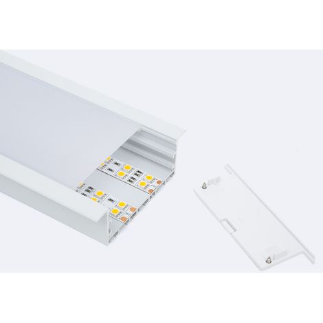Aluminiumprofil Einbau Großformat mit durchgehender Abdeckung für LED Streifen bis zu 60 mm Weiß 2 m Weiß transluzent