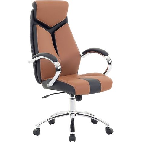 Silla de oficina reclinable de poliéster marrón negro plateado giratorio Formula 1