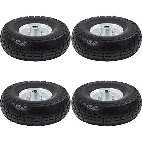 Yaheetech 4 Stück PU Rad Schubkarrenreifen Sackkarrenrad Bollerwagen Ersatzrad Vollgummiräder mit Metallfelge, 16mm Achse Reifen, pannensicher & verschleißfest (1/5)