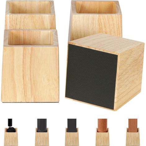 Lot de 4 Rehausseur Pieds de Lit en Bois, Lourd Pied de Meuble, Supporte 1000KGS, Augmentation Pieds de Lit 7,6 CM, Pieds de Canapé Hauteur de Levage du Canapé de Table de 3 Pouces, Naturel (1/5)