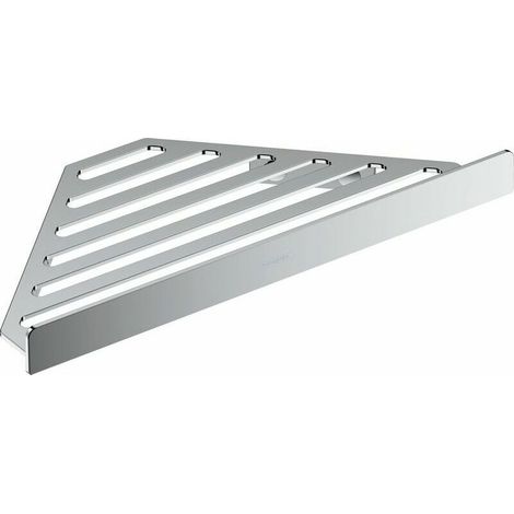 Étagère d'angle triangulaire en acier inoxydable pour salle de bain et toilettes, étagère murale renforcée sans perçage à fixation adhésive (1/3)