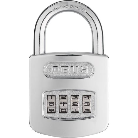 ABUS Lucchetto a combinazione 160/50 – Lucchetto con effetto cromato lucido – con codice numerico regolabile individualmente – 02987 – Livello di sicurezza ABUS 6 – Argento (1/4)
