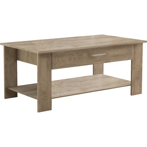 Tavolino basso da salotto in legno truciolare con 2 ripiani e 1 cassetto porta oggetti Magic -  BurlyWood
