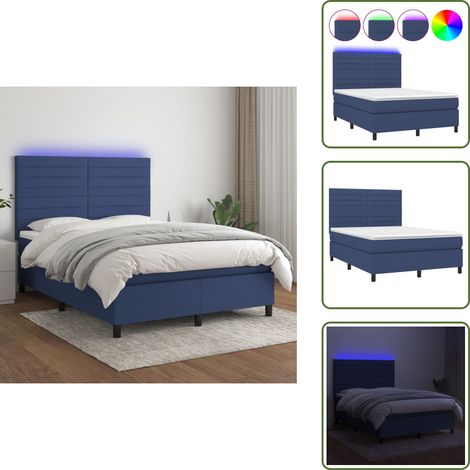 Sommier à lattes de lit et matelas et LED Bleu 140x200 cm Tissu - Lit Plateforme - Lit Avec Led - Lit Design - Lit Moderne - Lit Double (1/5)
