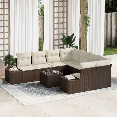 Garden Sofa Set with Cushion 9 pcs Brown and Cream Poly Rattan vidaXL (1/5)